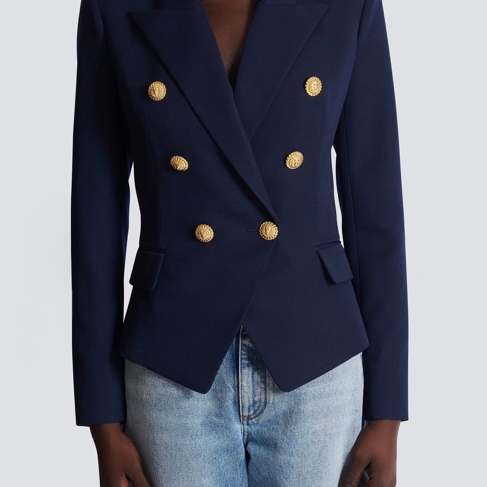 Balmain Fitted Wool Women's Navy Double-Breasted Blazer - FR 38 US 6 - Picture 5 of 16